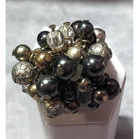 Chunky Metallic Beaded Cluster Stretch Ring Size 8 - Picture 8 of 14